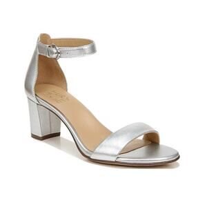 Naturalizer Vera Silver Leather Block Heel Sandals Sz 6 Gala Wedding Guest Comfy